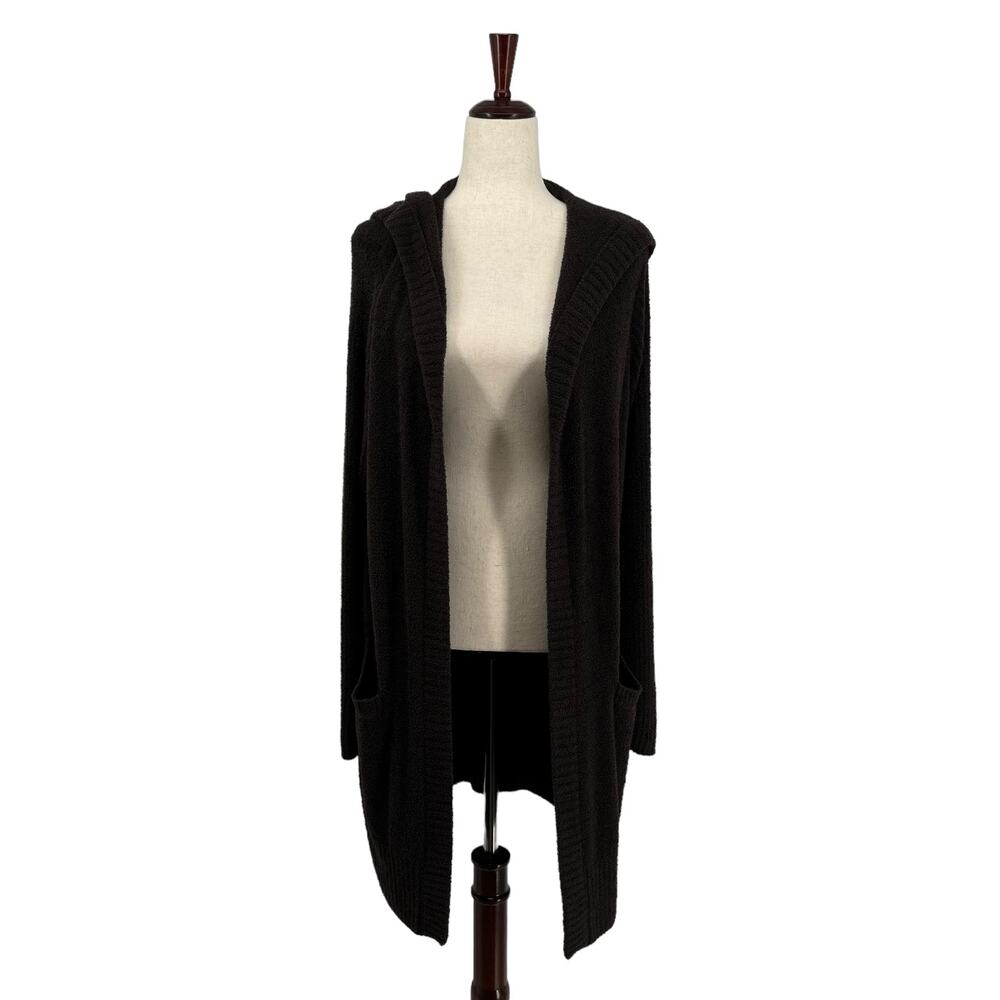 Barefoot Dreams Cozy Chic Lite Knit Relaxed Hooded‎ Cardi L Pockets Brown Comfy